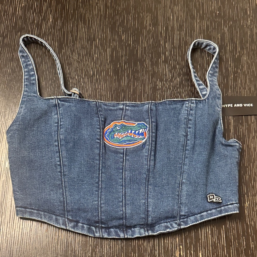 Hype and Vice Blue Denim Crop Top UF- University of Florida
